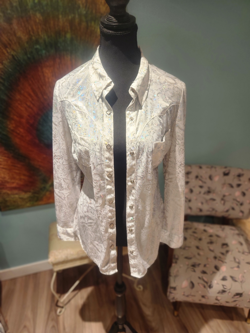 Roper White Iridescent Western Snap Shirt